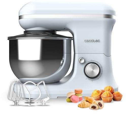 Cecotec Batidora Amasadora Cecomixer Merengue 5L 1200 Azul, 1200 W en 6 Niveles, 5 Funciones, Movimiento Planetario, Diseño Elegante, Bol de Acero de 5 L y Accesorios para Batir y Amasar