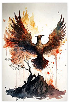 MJKO Phoenix aus der Asche Kunst Leinwandposter Wandkunst Dekor Bild Gemälde für Wohnzimmer Schlafzimmer Dekoration Rahmen Stil 30 x 45 cm