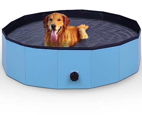 Piscine pour chien - Diamètre : 120 cm x 30 cm - Fond antidérapant et valve de vidange - Pliable en PVC - Piscine à balles - Mur stable