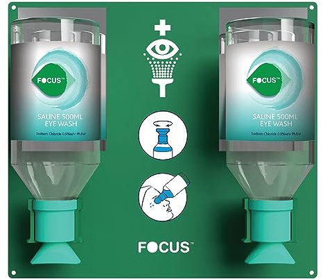 Estación De Lavado De Ojos Doble De Emergencia Focus Con Soporte - Completa.