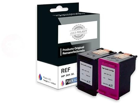 HP 301XL Original wiederaufbereitete Tintenpatrone, Packung mit 2 Patronen, Schwarz und Originalfarbe, kompatibel mit HP Deskjet, Envy und OfficeJet (Schwarz)