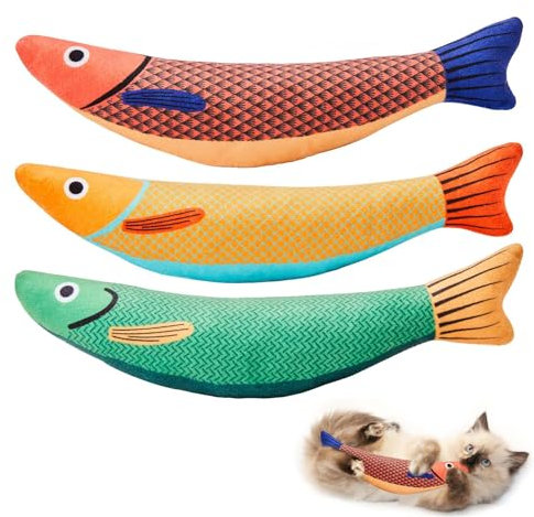 SUPERFA 3 Pack Catnip Toys Saury Fish, Catnip Crinkle Sound Toys for Indoor Adult Kitten, Interactive Toy for Cat Chew Toys for All Breeds