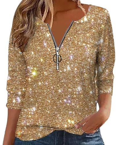 Glitzer Oberteile Damen, Pailletten Glitzer Outfit Top Pullover Silvester Oberteil Bluse Festlich Shirt Elegant Langarm Party Pulli Glitzerbluse für Frauen Glitzershirt Tunika