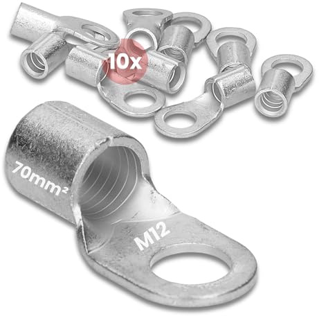 Kalitec 10x Quetschkabelschuh 70mm² M12 - Ringkabelschuh DIN 46234 | Unisolierte Kabelverbinder aus Elektrolyt-Kupfer für Dornpressung, ideal für Schaltschrankbau und Schienenfahrzeuge
