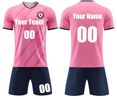 COITROZR Maillot Football Personnalisé Enfant Adulte Ensemble Foot Homme Femme Personnalisé Personnalisé Nom Numéro Logo de L'équipe(Pink)