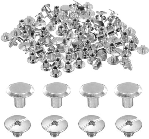 sourcing map 50set M5 x 6mm Chicago Screw Metal Phillips Head Binding Screws Post Nail Rivet Stud Screw Rivets for DIY Leather Belt Bag Craft Bookbinding, Silver Tone
