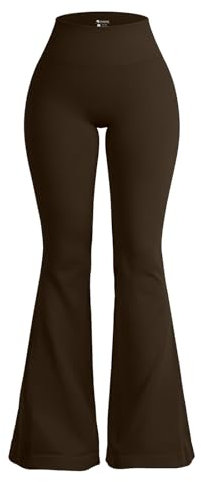 OQQ Damen Schlaghose hochtaillierte Yoga Leggings Dehnbare Glockenbund-Hosen mit weitem Bein Dunkelbraun