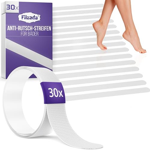 Filzada® 30x Anti Rutsch Badewanne - 45 x 2 cm Transparente Streifen Anti Rutsch Dusche - Selbstklebende Antirutsch Pads Dusche - Antirutsch Dusche Aufkleber - Antirutsch Badewanne