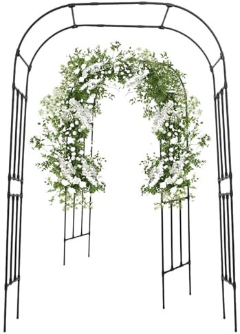 DAOHHFO Rosenbogen Metall, 240×150×40cm Gebogener Rosenbogen aus Eisen, Romantisches Gartenspalier, Rankbogen für Kletterpflanzen, schwarz (schwarz, 240×150×40cm)
