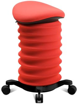 TOPSTAR Sitness 4D mit Rollen - AGR-Zertifiziert Dynamischer Sitzhocker schwarz - coralrot, ergonomischer Bürohocker - höhenverstellbar - stärkt den Rücken - entlastet die Bandscheiben