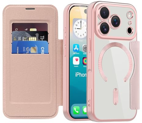 XYWCAI Funda Libro para iPhone 17 Pro MAX 6.9 Cartera Magnética con RFID, Cuero PU Premium | Protección Militar Cámaras, TPU Transparente Anti-caídas, Compatible Carga Inalámbrica Rosa