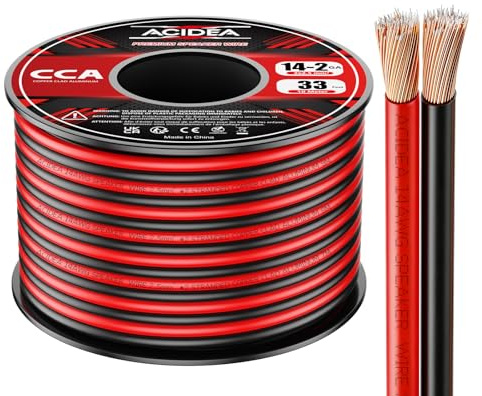 Acidea Högtalarkabbel, 2x2,5 mm² Högtalare Kabel, 10 Meter CCA 14 Gauge Boxenkabel Audio Kabel Metervara, 14AWG Högtalarkabbel Litzenkabel Audiokabel, Kopperbelagd aluminium-kopparkabel