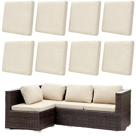 Morbuy 8er Set Outdoor Kissenbezüge, Elastisch Garten Sitzkissenbezüge, wasserdichte Ersatz Kissenhüllen für Rattan Ecksofa Terrassenmöbel Abnehmbar (Beige)