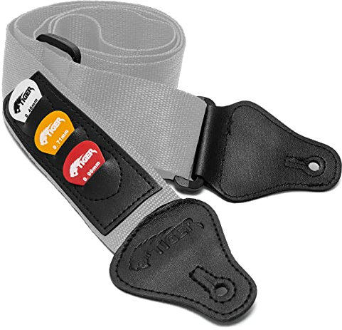 TIGER STP4-GY Tracolla per chitarra con supporti per plettro - Grigio