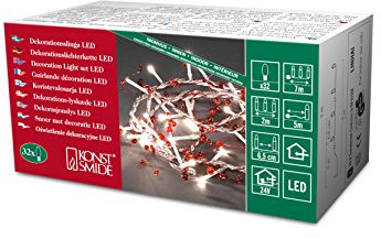 Konstsmide LED Dekolichterkette, mit roten Perlen, 32 warm weiße Dioden, 24V Innentrafo, transparentes Kabel - 3175-503