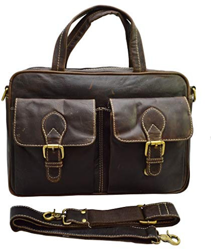 flevado Messenger Aktentasche Lehrertasche Arbeitstasche Vintage Nubuckleder braun (36,0 x 26,0 x 8,0 cm B/H/T)