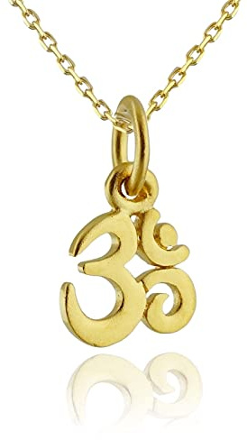 24k Gold Plated Sterling Silver Tiny Om Ohm Charm Pendant Necklace, 18