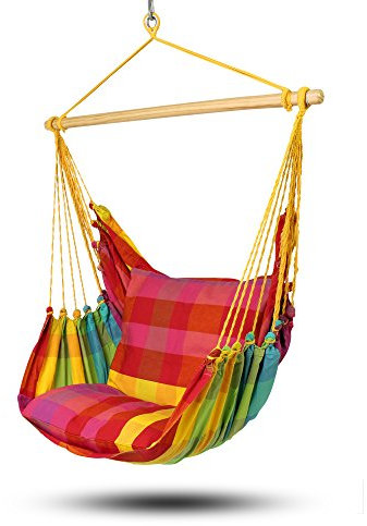 HOBEA-Germany Hängesessel Hängestuhl Hängesitz mit 2 Kissenhüllen (XXL (bis 140kg belastbar), Regenbogen)