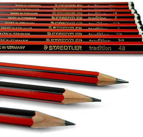 Staedtler Tradition Bleistifte zum Zeichnen, Skizzieren, Kunst – Set der beliebtesten Härtegrade – 6B 5B 4B 3B 2B B HB F H 2H 3H 4H, 12 Stück