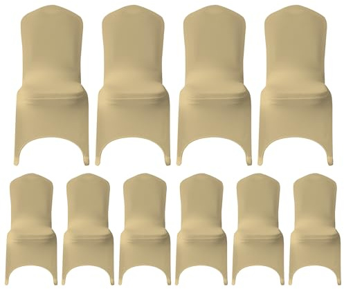 WedDecor Champagne Gold Banquet Protective Chair Cover Stretchable Cover for Weddings Decoration, Conferences, Events, Birthday & Christmas Parties, Hotel, Restaurant, 10pcs | Universal Removable Washable Arched Front Dining Chair Protector for Wedding Banquet Hotel Christmas Party Decoration
