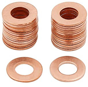 X AUTOHAUX 30pcs M7 x 14mm x 1mm Copper Flat Washer Sealing Ring for Screw Bolt
