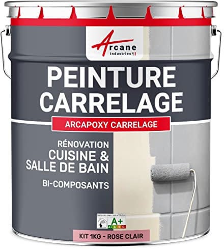 ARCANE INDUSTRIES Peinture carrelage, Cuisine & Salle de Bain, résine bi-composante : Arcapoxy carrelage - 1 kg (jusqu'à 10 m² en 2 Couches) Rose Clair - RAL 3015