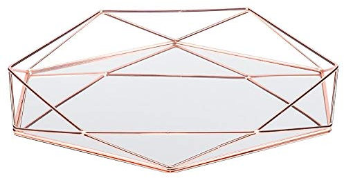 Spiegel Sexangle Spiegel, Vergoldet aus Metall Cosmetici Utensilienhalter, Dekoration für Gegenstände, Schmuck aus Glas, Metall, für Kommode, Schlafzimmer, Schlafzimmer