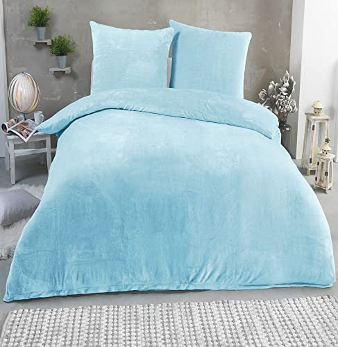 MALIKA Winter Plüsch Bettwäsche Nicky-Teddy Cashmere Coral Fleece 135x200 155x220 200, Größe:135 x 200 cm, Designe:HIMMELBLAU