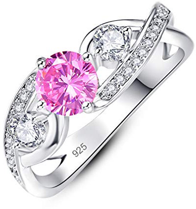 YAZILIND S925 Sterling Silber Ring Runde Zirkonia Ewigkeit Ringe für Frauen Hochzeit Verlobungsringe Schmuck Pink 17.2