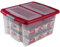 SUNWARE Nesta Weihnachtsbox 32 Ltr mit Tabletts für 32 Weihnachtskugeln (Ø70-80mm)- transparent/rot