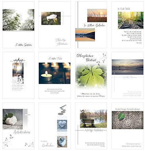 Edition Seidel Set 12 einfühlsame Premium-Trauerkarten/Beileidskarten mit Umschlag. Trauerkarte Beileidskarte mit Spruch (Doppelkarten/Klappkarten mit Briefumschlag)