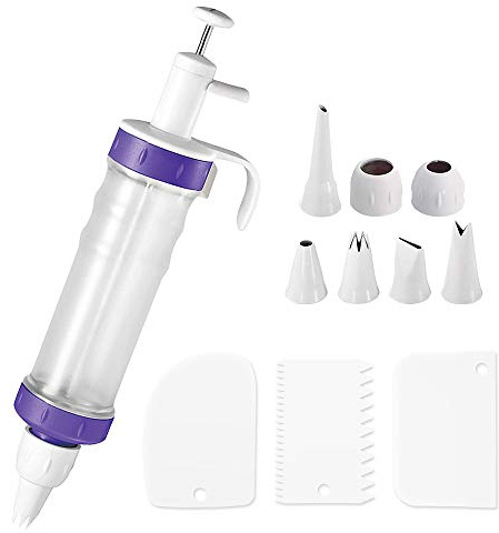 Dessert Decorating Syringe Set, Icing Dispenser Cupcake Filling Injector, 7 Icing Nozzles, 3 Cream Scrapers Frosting Making Dessert Cream Piping Syringe Nozzles Kits for Cake Cookies Decoration