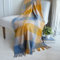 Linen & Cotton Weiche Warme Decke Wolldecke Bunt Kariert Bolivia - 100% Reine Neuseeland Wolle, Beige Creme Senfgelb Blau (130 x 170 cm) Plaid Schurwolldecke Wohndecke Kuscheldecke Sofadecke Lammwolle
