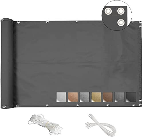 MEEYI Balkon-sichtschutz 90x400cm balkonsichtschutz meterware sichtschutz terrasse balkonverkleidung sichtschutz balkonumrandung Wind und UV Schutz für balkongeländer mit ösen und Kordel-Dunkelgrau