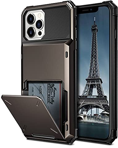 Coolden for iPhone 13 Pro Max Case with Card Holder Wallet Case 4 Card Pocket Armor Shockproof Case Heavy Duty Hard Back TPU Bumper Flip Protective Case Cover for iPhone 13 Pro Max Phone Case (Gun)