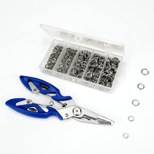 Piscorush 225stk Angeln Split Ringe Kit mit Angelzange Edelstahl Doppelring Snaps Heavy Duty Solid Ring Connector Köder Köder Haken Vorfächer