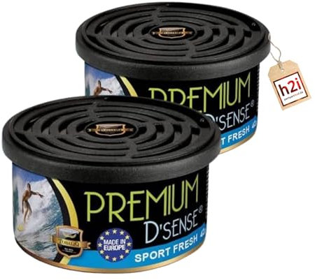 h2i Premium Duftdose | sport fresh | 2 Stück | Auto Lufterfrischer und Duftspender für Camping, Büro & Zuhause | 60 Tage frischer Duft mit Mengenregulierung | passt in Getränkehalter | h2i Sticker