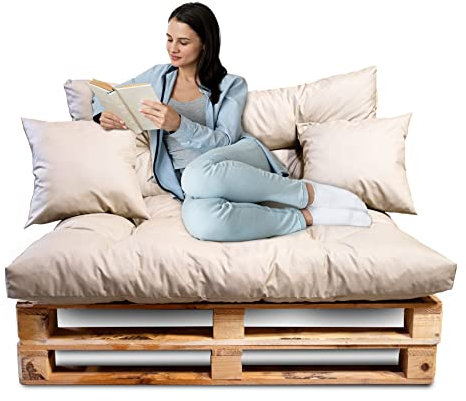 DECORESTOR Cojines para Palets Impermeables - Pack Completo Asiento 120x80, Respaldo 120x60 y 2 Cojines 40x40 - Sofá de Palets Exterior/Interior (Arena)