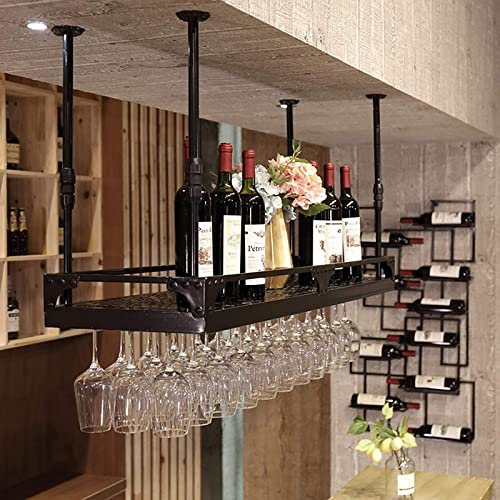KEPMOGOH Weinregal Aus Metall, Höhenverstellbar, Stemware Glas Rack, Deckenregal Hängenden, Für Küche, Bar Und Unterschrank (Size : 120cm)