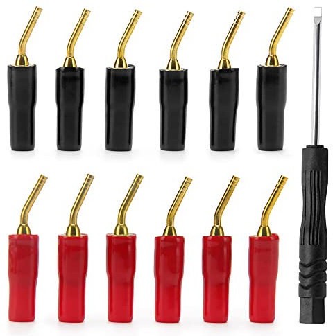 KUOQIY 12 PCS Gold Plated 2mm Banana Plug Pin Screw Type, Audio Amplifier Wiring Plug Adapters Speaker Pin Connectors (6 Red + 6 Black)