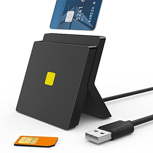 Lecteur de Carte d'identité Belge Lecteur de Carte SIM - Plug and Play - Prise en Charge CAC/SIM/Carte ID/Banque IC/Carte de Santé -Lecteur Carte à Puce USB à Deux Emplacements Verticaux pour Windows