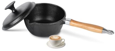 Marmite à soupe en fonte Casserole à lait Casserole émaillée avec couvercle Casserole à sauce de cuisson Compatible pour les cuisinières à gaz Cuisinière à induction en céramique Ustensiles de cuisine