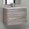 Yellow shop - Mobile bagno sospeso curvo 75 cm 2 cassetti con lavabo e specchiera led STELLA Larice (Mobile con lavabo)