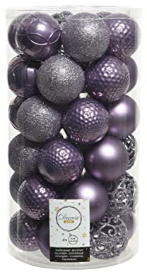 Kaemingk Weihnachtskugeln Kunststoff 6cm x 37 Stück Ornamente Mix Christbaumkugeln Set lila violett Heidelila