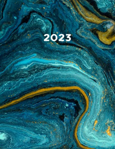2023: XXL Kalender 2023 I A4 I 1 Seite / Tag mit Zeiteinteilung I 400 Seiten I Terminkalender I Office Planer I Kalenderbuch I Design Blau Grüner Marmor