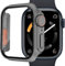 Miimall Funda Compatible con Apple Watch Series 8/7 45mm, Caso de PC Bumper con Cristal Templado [Protector de Pantalla], Anti-Arañazos Carcasa Protectora para iWatch Series 8 7 45mm-Gris Plata