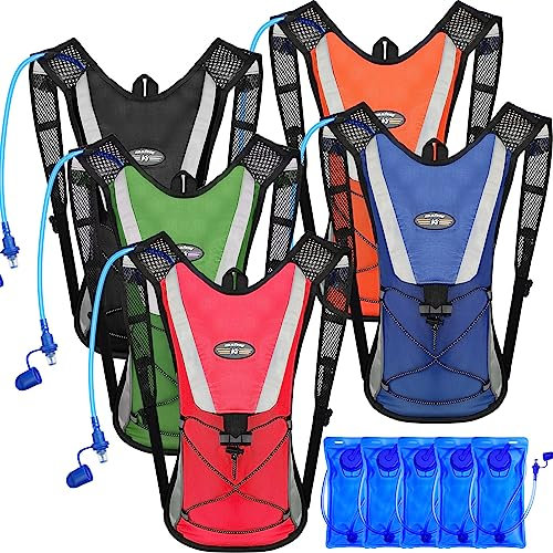 Buryeah 5 Stück Trinkrucksack Pack mit 5 Stück 2L Wasserblase Leichter Wasserrucksack mit Trinkblase Trinkrucksack Wanderrucksack Wasserrucksack Rucksack Blase Tasche für Erwachsene