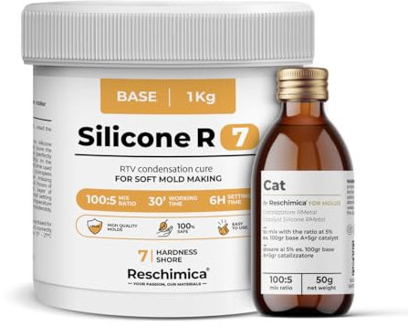 Gomma siliconica per Stampi Morbidissima R7, Ideale per Realizzare stampi in Silicone, inodore e facile da usare, 7 shore, DIY, silicone per stampi fai da te (1 kg)
