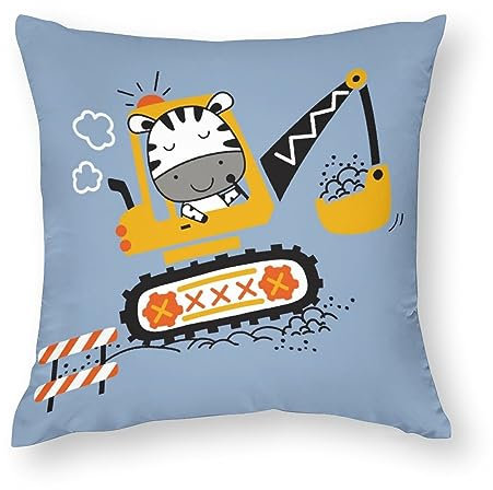 NIBABA Kissenbezüge, 1 Stück, kleiner Zebra-Bagger, lustiges Tier, dekorative Kissenbezüge, 40 x 40 cm, weiches Polyester, quadratisch