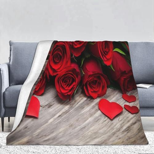 Couverture à Motif Roses 150 x 200 cm,Couverture Polaire Rouge à Roses 3D,Couverture Polaire Confortable à imprimé Floral Moderne,idéale pour Les Femmes et Les Filles (150 x 200 cm, A)